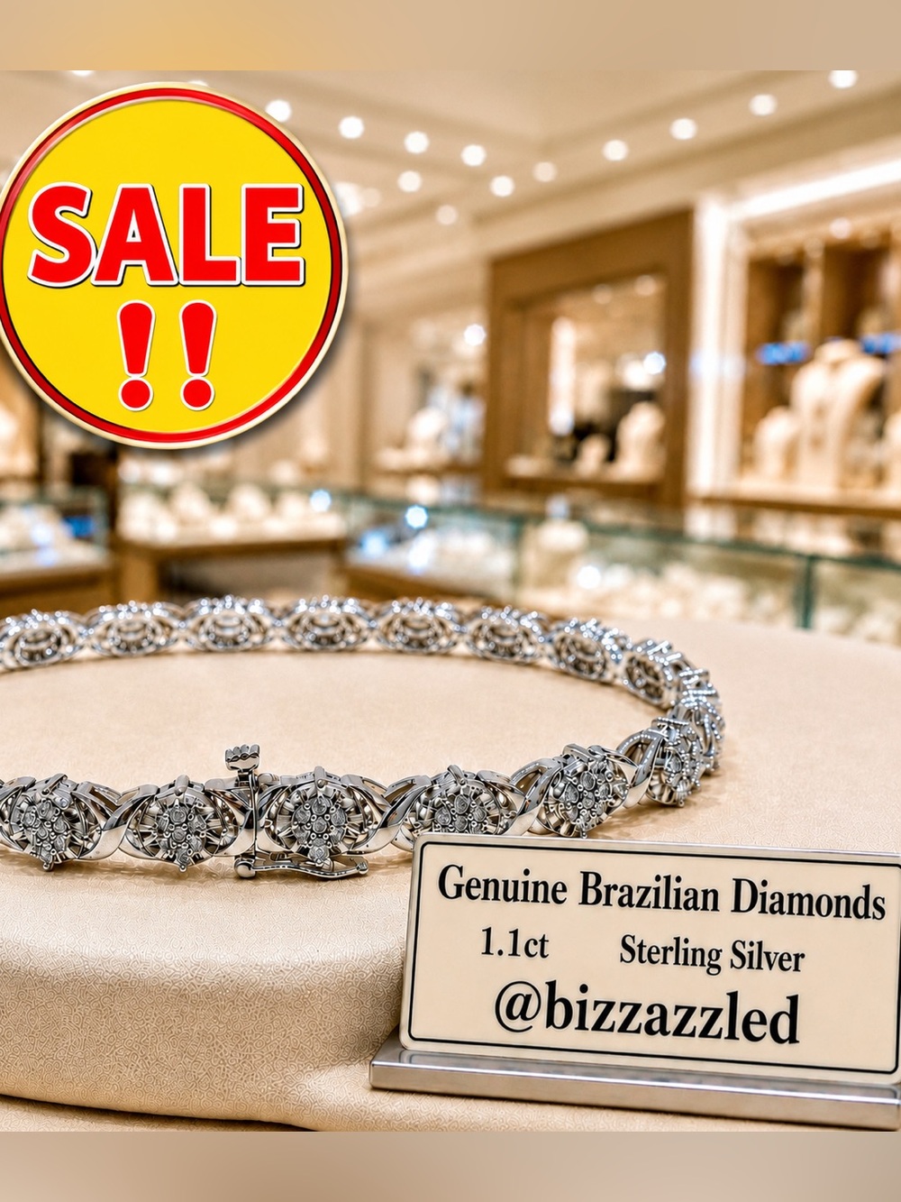 1.1ct Diamond Bracelet 7.5" 14k white Gold Electroplated on 925 tennis